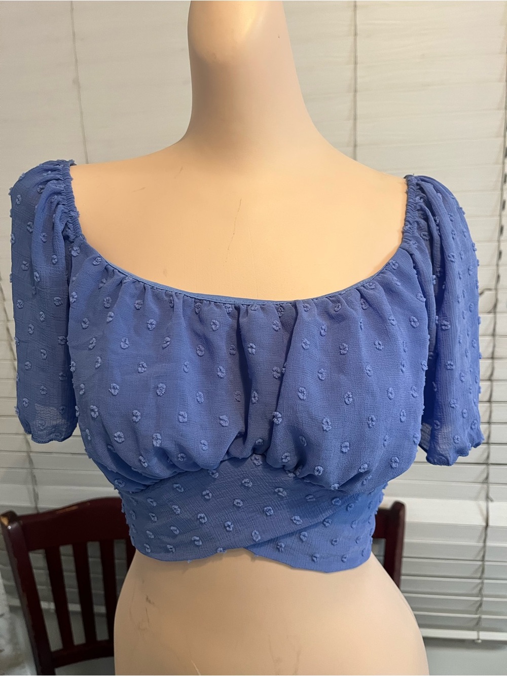Papaya Periwinkle Swiss Dot Puff Sleeve Crop Top
